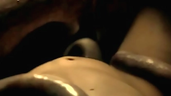 Galaxy Of Terror Worm Scene (8H) Giant worm fucked the beautiful female officer, her stomach was bulged from inside with its dick.