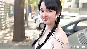 PutaLocura - Spanish brunette with big tits swallows her boyfriend's milk while caught