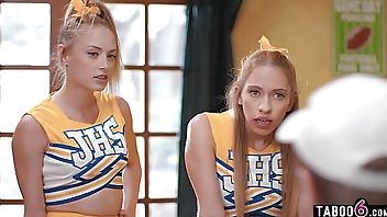 Cheerleaders let coach decide their faith and he fucks them both anal